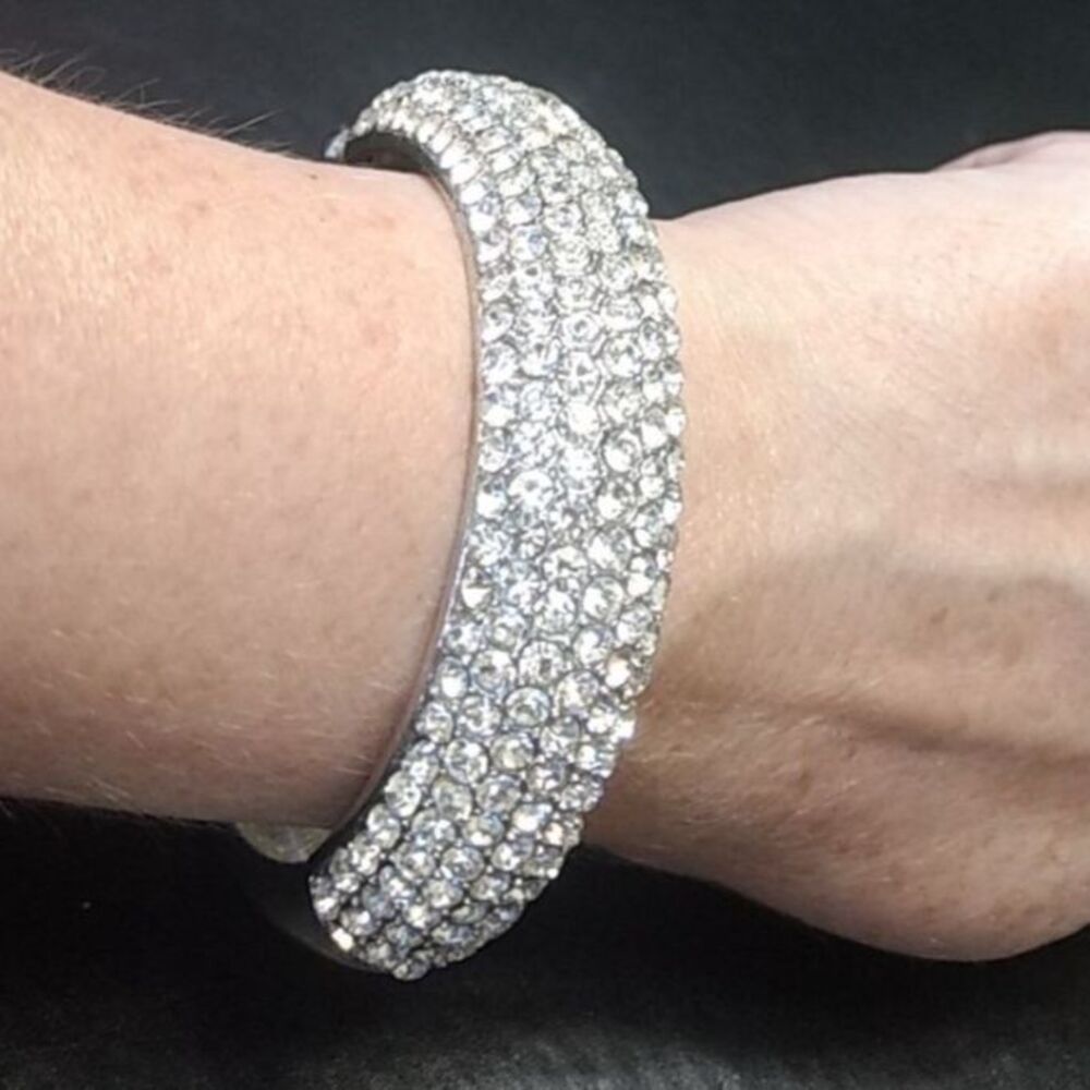 Silver Tone Rhinestone Bangle - image 2
